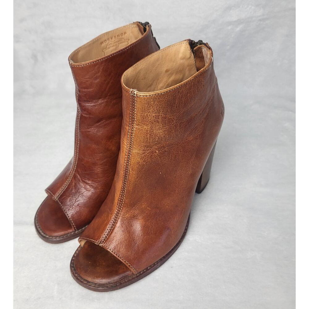 SOLD | BED | STU Onset Leather Ankle Boots Peep Toe Stacked Heel Booties  | 7.5 - Picture 5 of 12